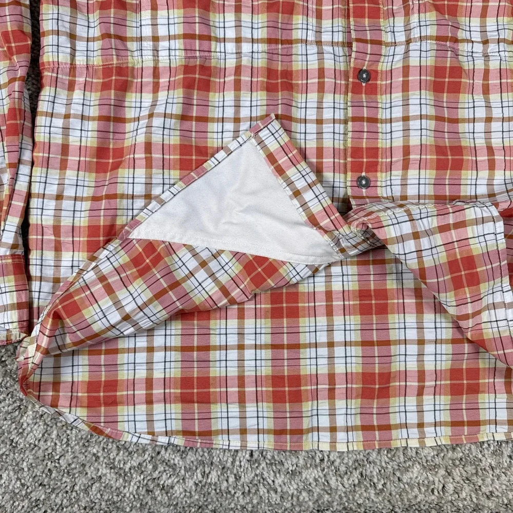 Orvis Shirt Mens Medium Orange Plaid‎ Active Fit Ventilated Fishing Button Down